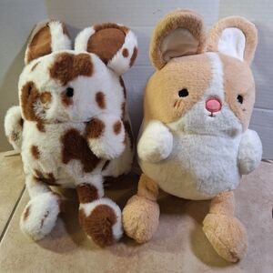 MTY International Set/2 Chonky Bunnies Brown Spotted Tan White 8"H Floppy Legs